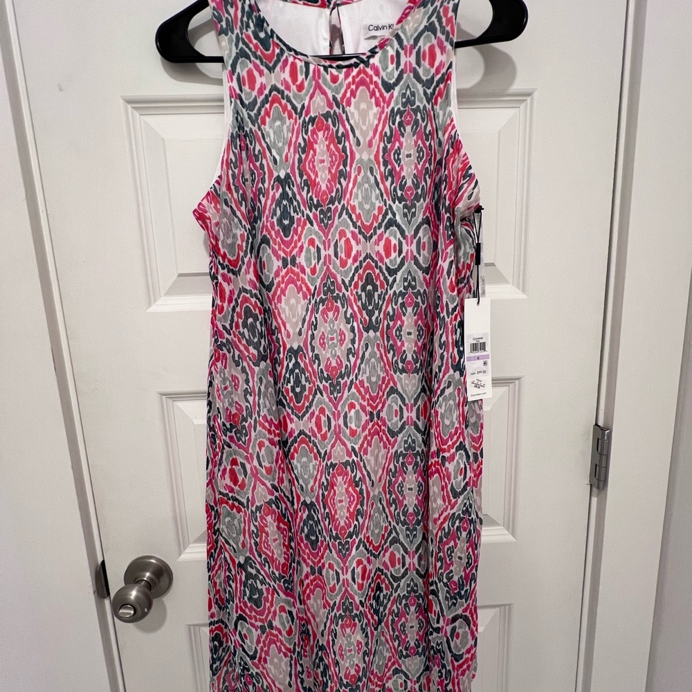 Calvin Klein Pink and Black Patterned Dress